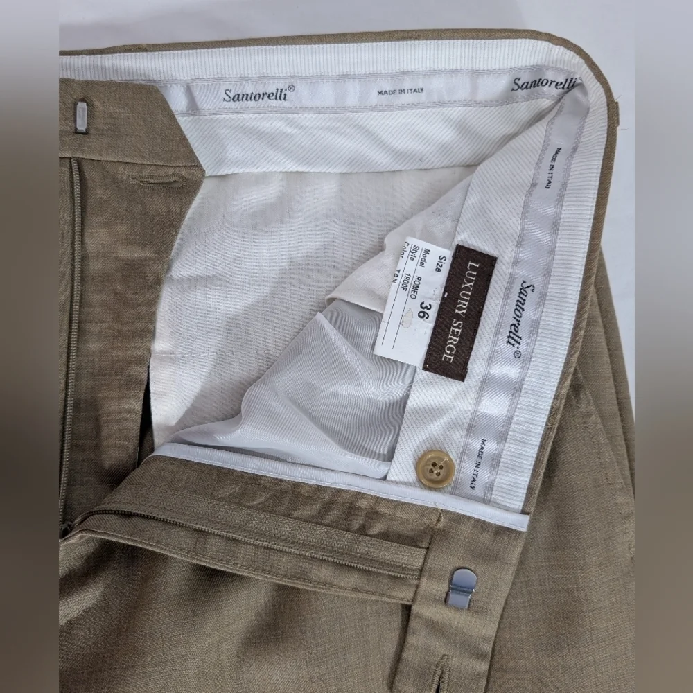 NWT! Santorelli Luxury Sedge Romeo Trousers 100% Virgin Wool in Tan Suze 36